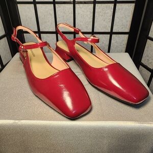 Red Slingback Low Block Heels for Women